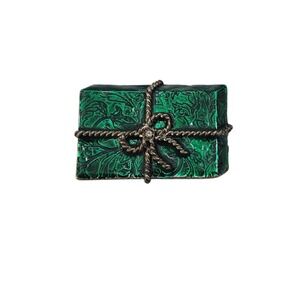Vintage signed LIA green enamel Christmas holiday present gift brooch‎ pin